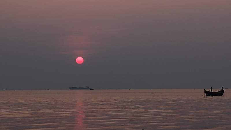 Sun sets near the mouth of Ganga